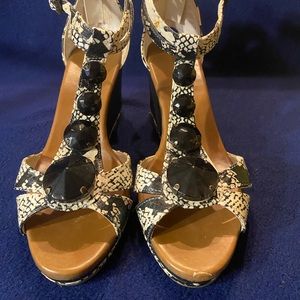 Libby Edelman Snakeskin Print Wedge Sandals